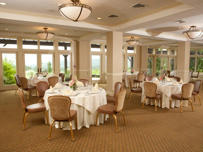 The Garden Room set up for a corporate dinner meeting