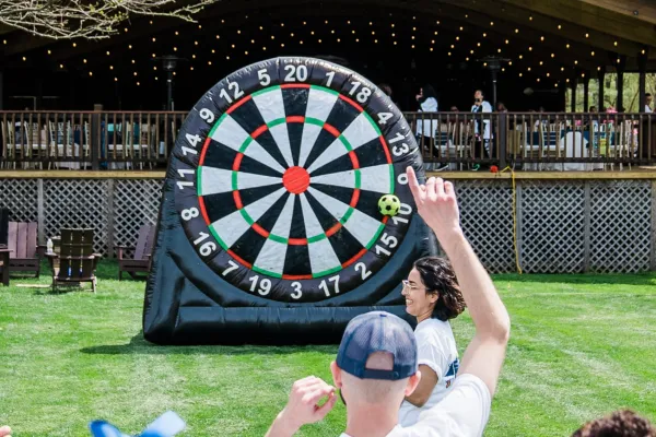 Large inflatable dart board at Memorial Day BBQ